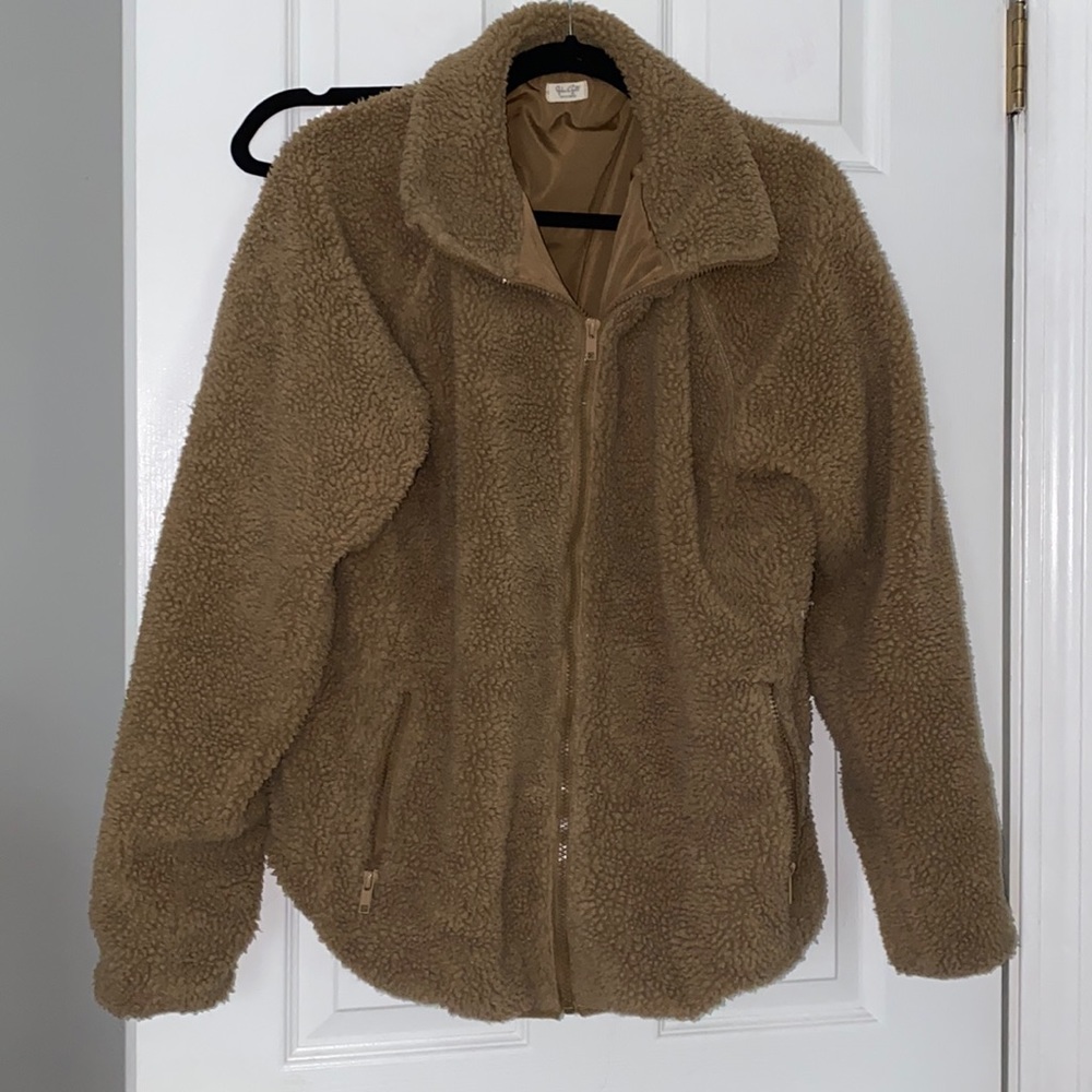 brandy melville sherpa teddy zip up